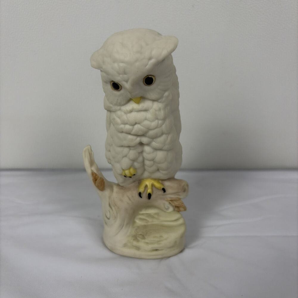 Vintage Cybis Porcelain Owl Figurine Perched on Branch Bisque Bird Sculpture